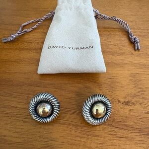 David Yurman 22mm Large Cookie Earrings Sterling Silver 14k Gold Cable Omega